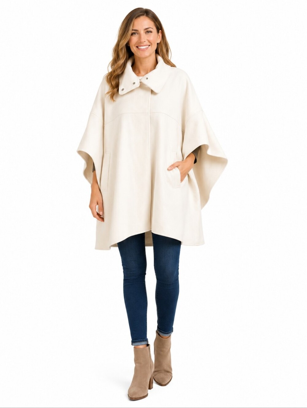 H&M NWT Elegant Cream White Women's Cape Coat Poncho Button Up Size XS/S Boho